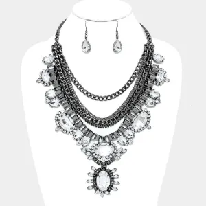iLLASPARKZ Crystal Statement Multi-Layered Metal Chain Necklace