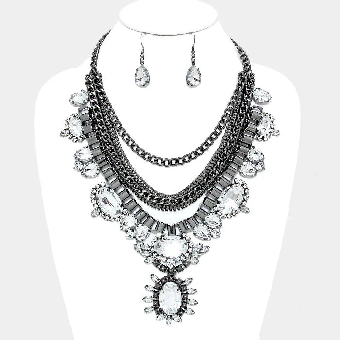 iLLASPARKZ Crystal Statement Multi-Layered Metal Chain Necklace