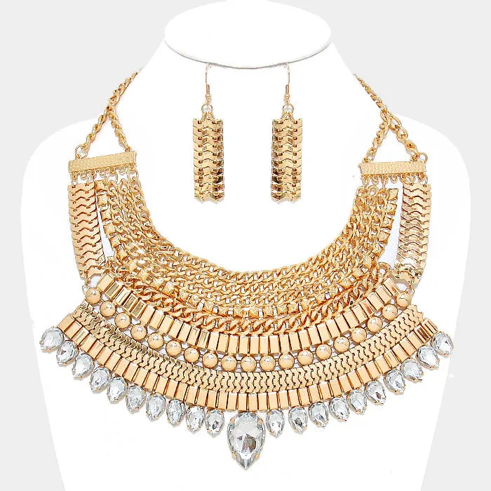 iLLASPARKZ Crystal Teardrop Metal Chain Statement Fan Bib Necklace