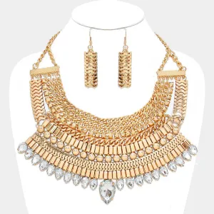 iLLASPARKZ Crystal Teardrop Metal Chain Statement Fan Bib Necklace