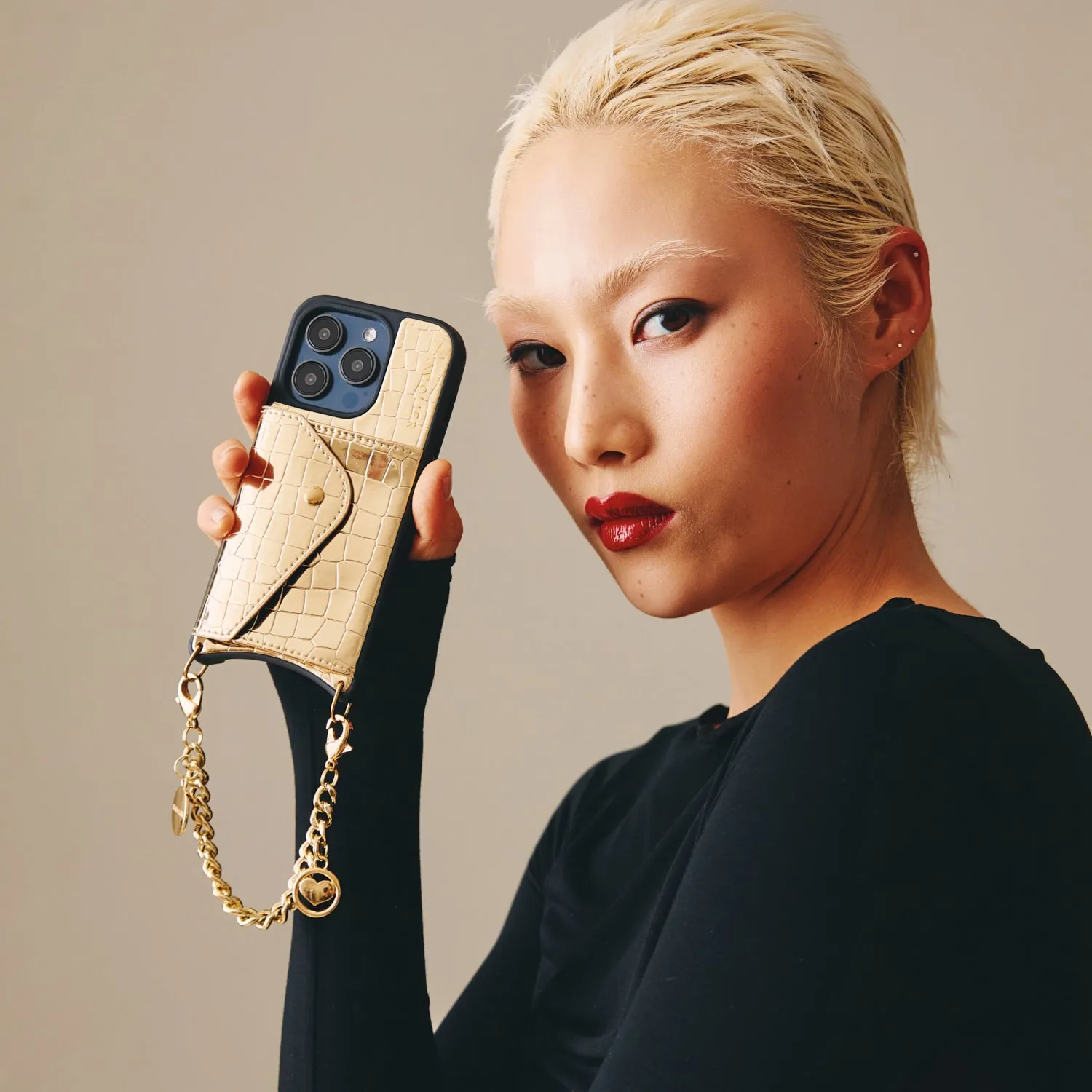 Kelsey Wristlet - Gold Croc/Gold