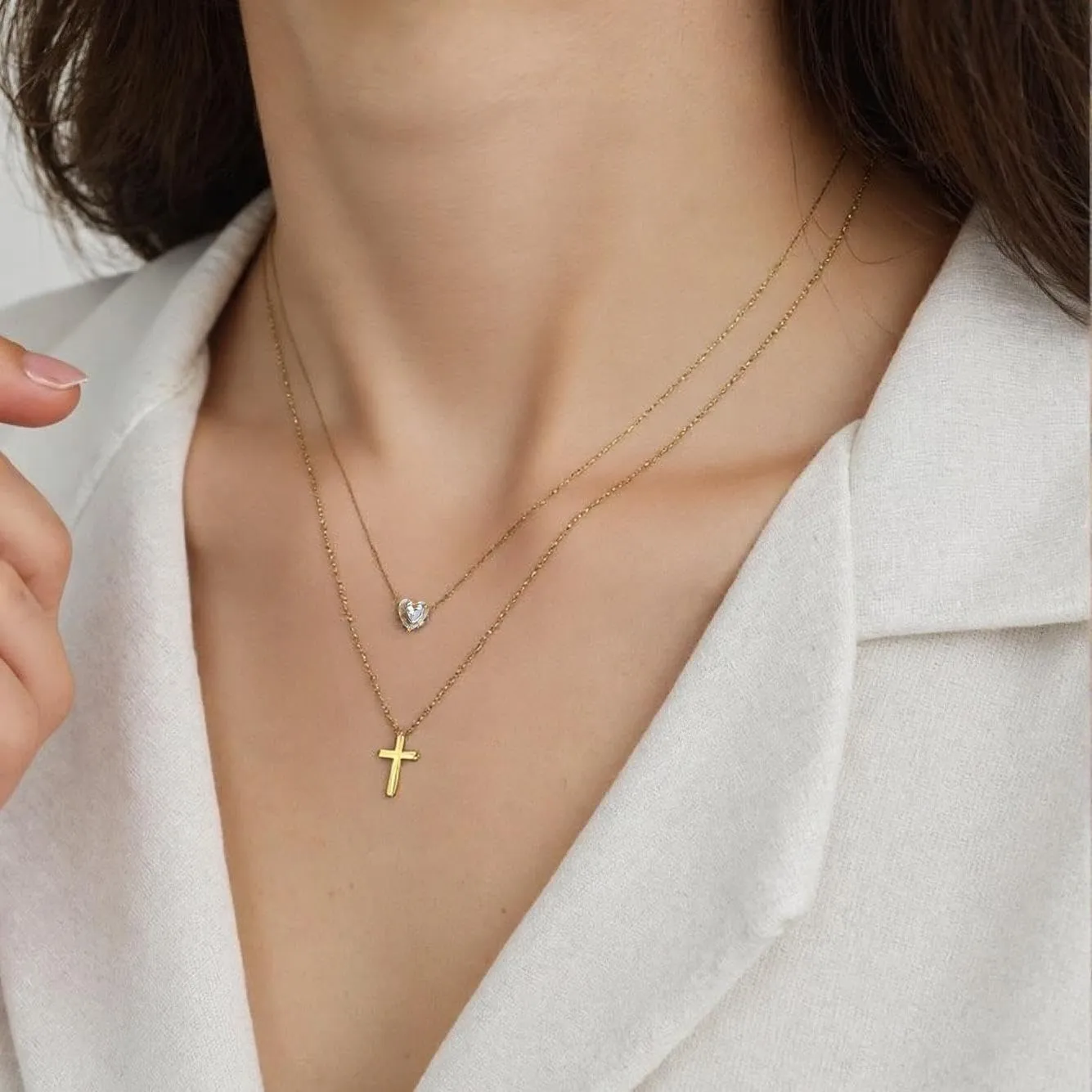 Layered Necklaces for Women Non Tarnish Gold Plated Cross Heart Choker Dianty Stainless Steel Necklaces Necklace Stack