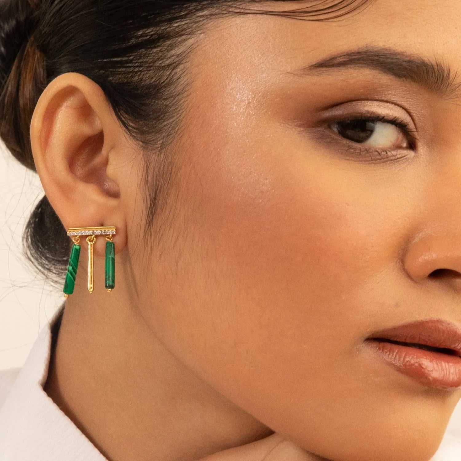Malachite Simple Silver Drop Earrings