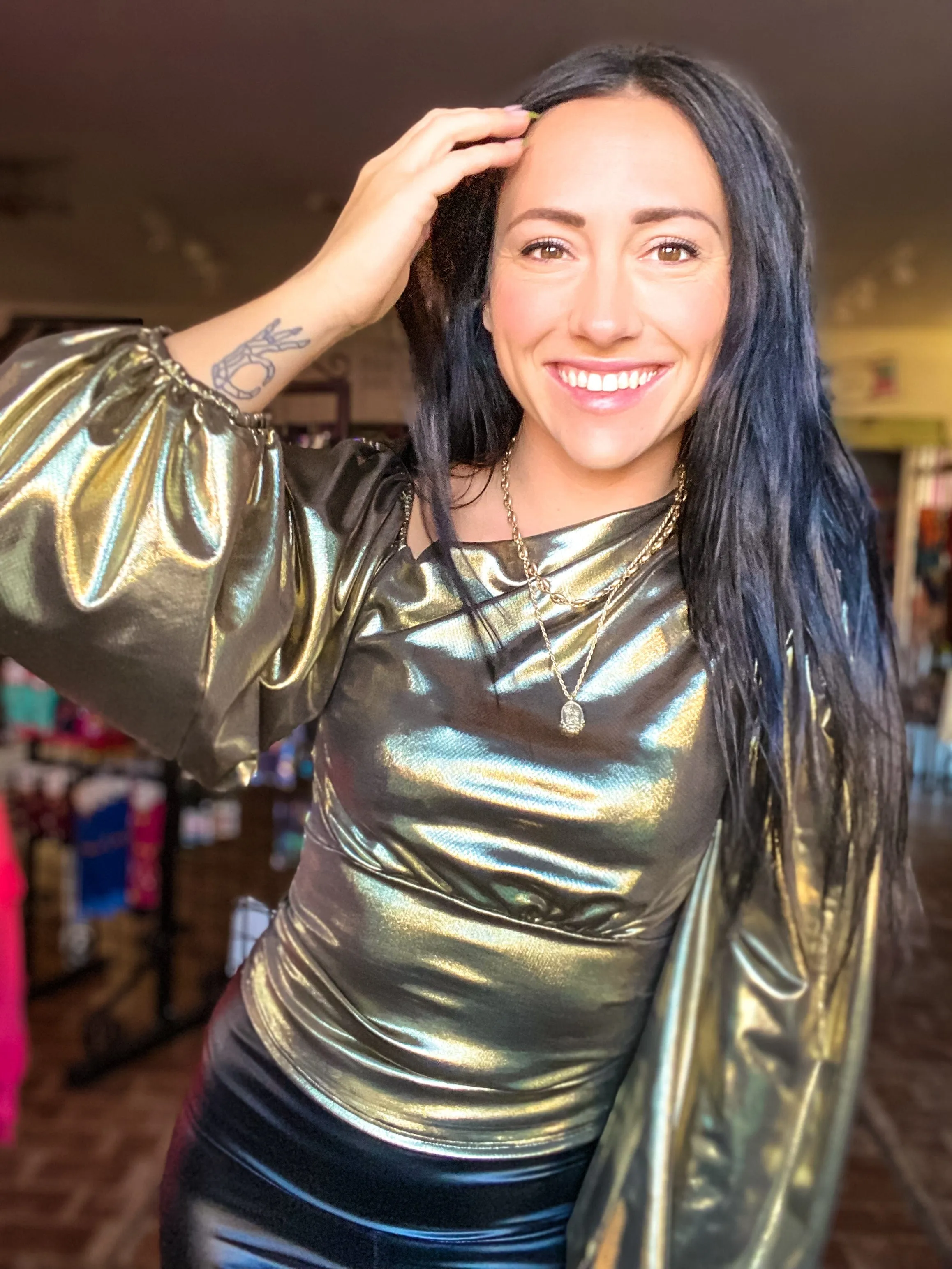 Metallic Shimmer Top-Gold
