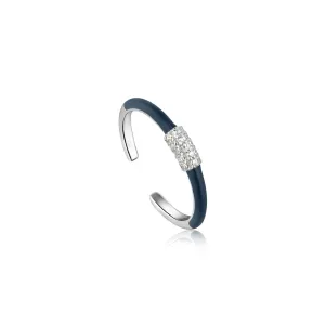 Navy Blue Enamel Carabiner Adjustable Silver Ring