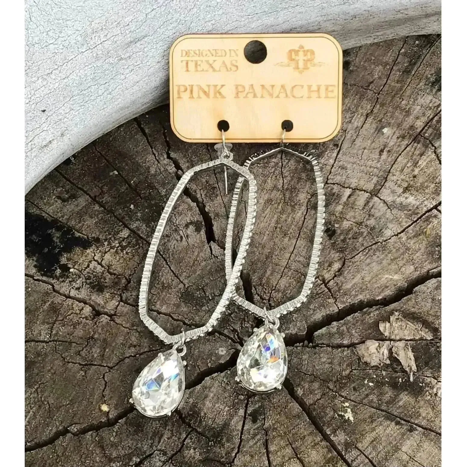 Oblong Earrings with Crystal Drop
