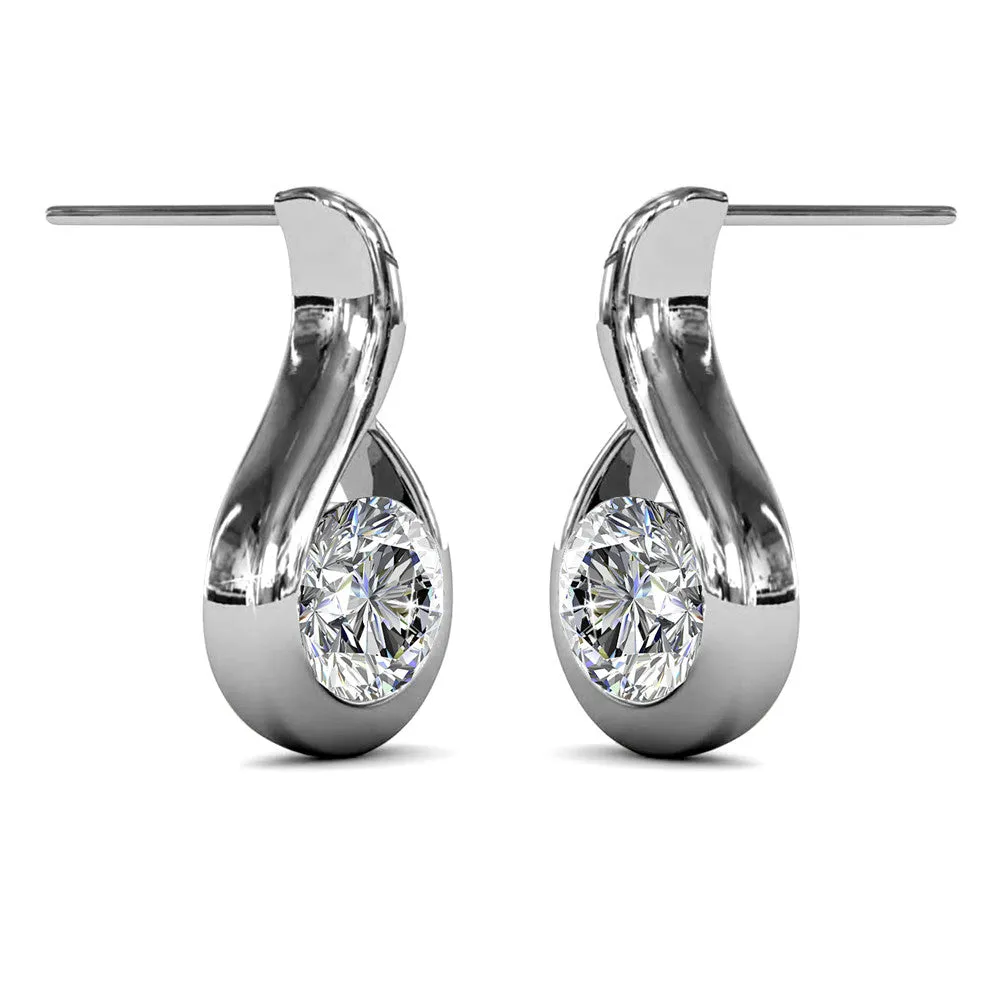 Parker 18k White Gold Plated Teardrop Stud Earrings with Swarovski Crystal