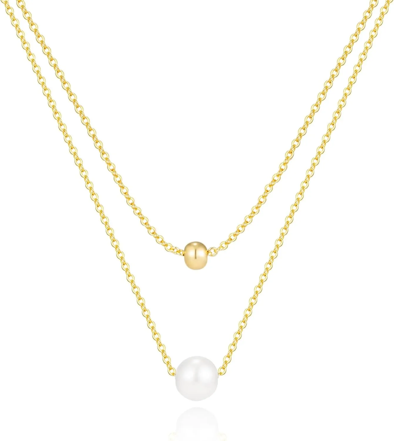 Pearl Necklaces for Women, 14k Gold Plated Dainty Pearl Necklace Simple Jewelry for Daily Wear