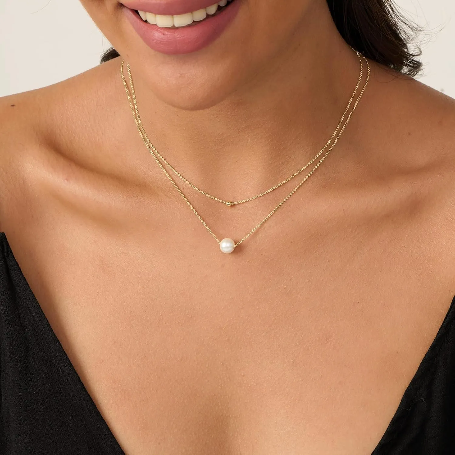 Pearl Necklaces for Women, 14k Gold Plated Dainty Pearl Necklace Simple Jewelry for Daily Wear