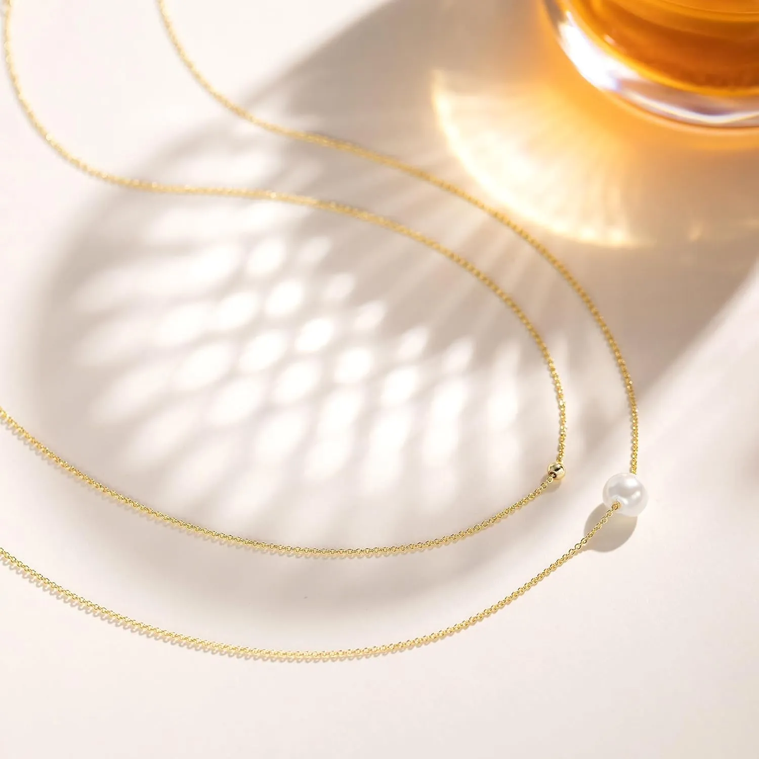 Pearl Necklaces for Women, 14k Gold Plated Dainty Pearl Necklace Simple Jewelry for Daily Wear