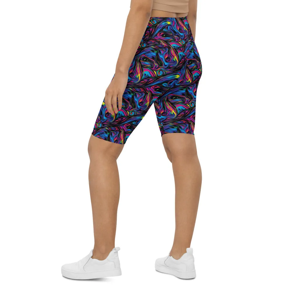 Psychedelic Neon Paint Bike Shorts