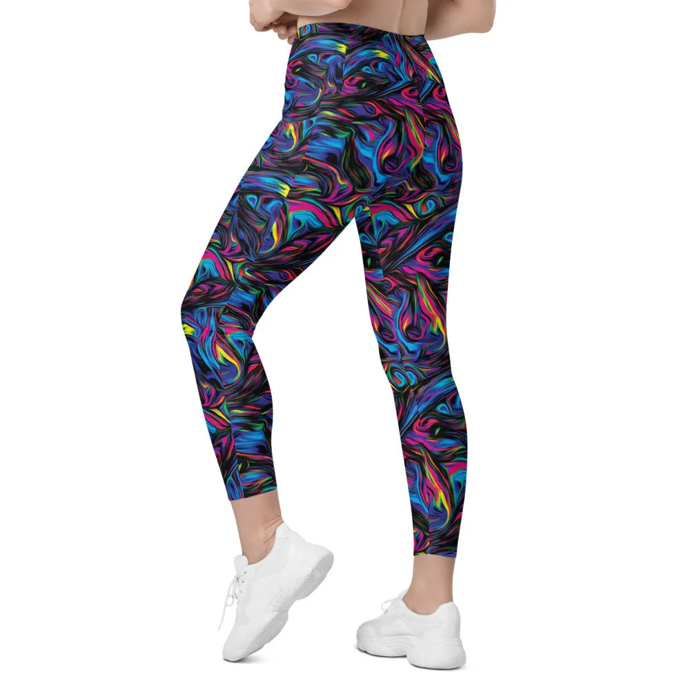 Psychedelic Neon Paint Leggings with Pockets