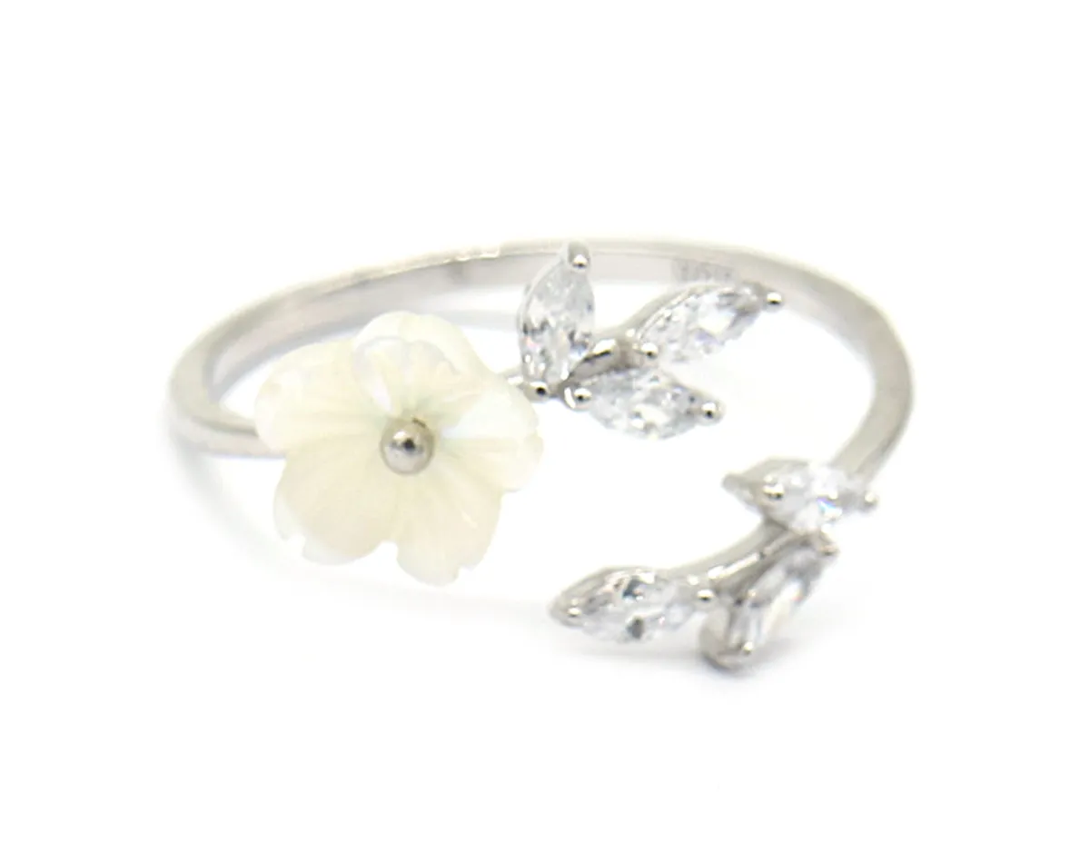 Rose Gold Floral Bypass Ring With Swarovski Crystals