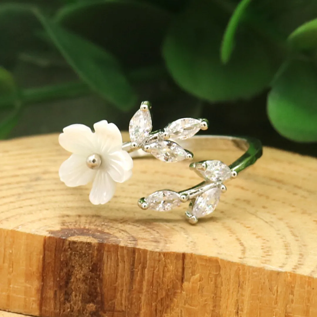 Rose Gold Floral Bypass Ring With Swarovski Crystals