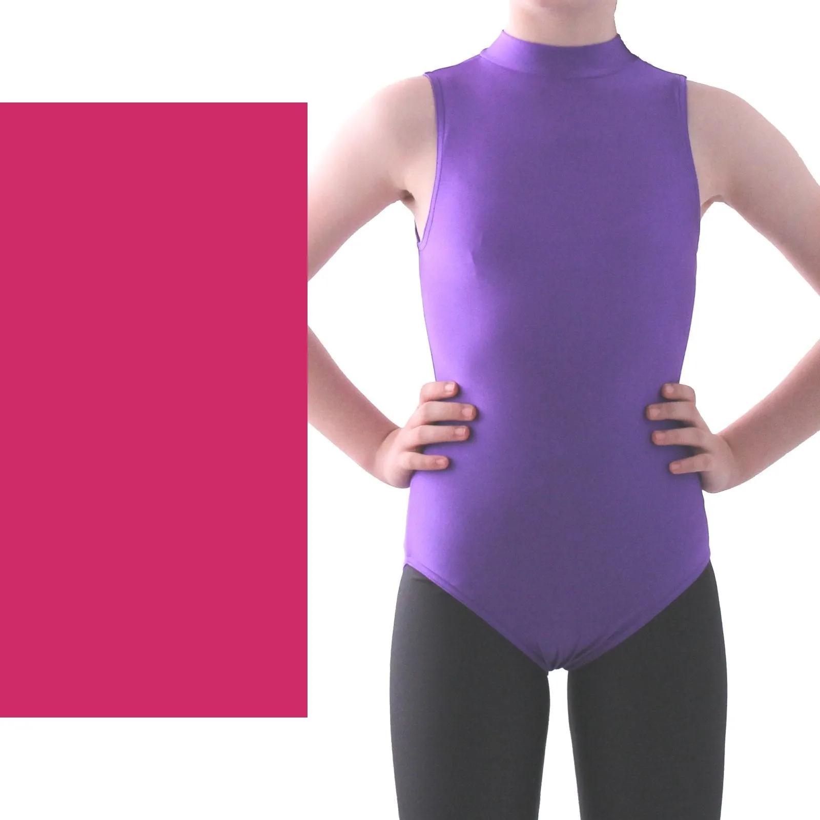 SHARON - NYLON LYCRA SLEEVELESS POLO NECK LEOTARD - BOLD COLOURS