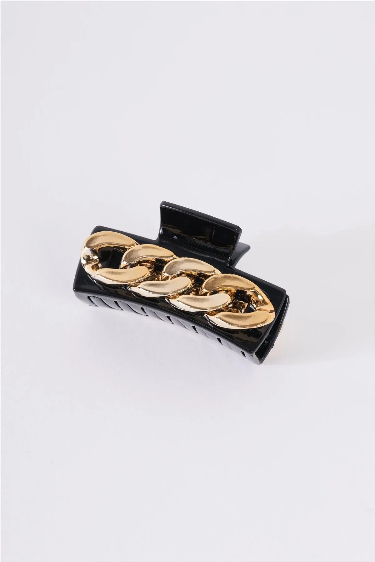 Small Gold Chain Black Glossy  Claw Hair Clip /3 Pieces