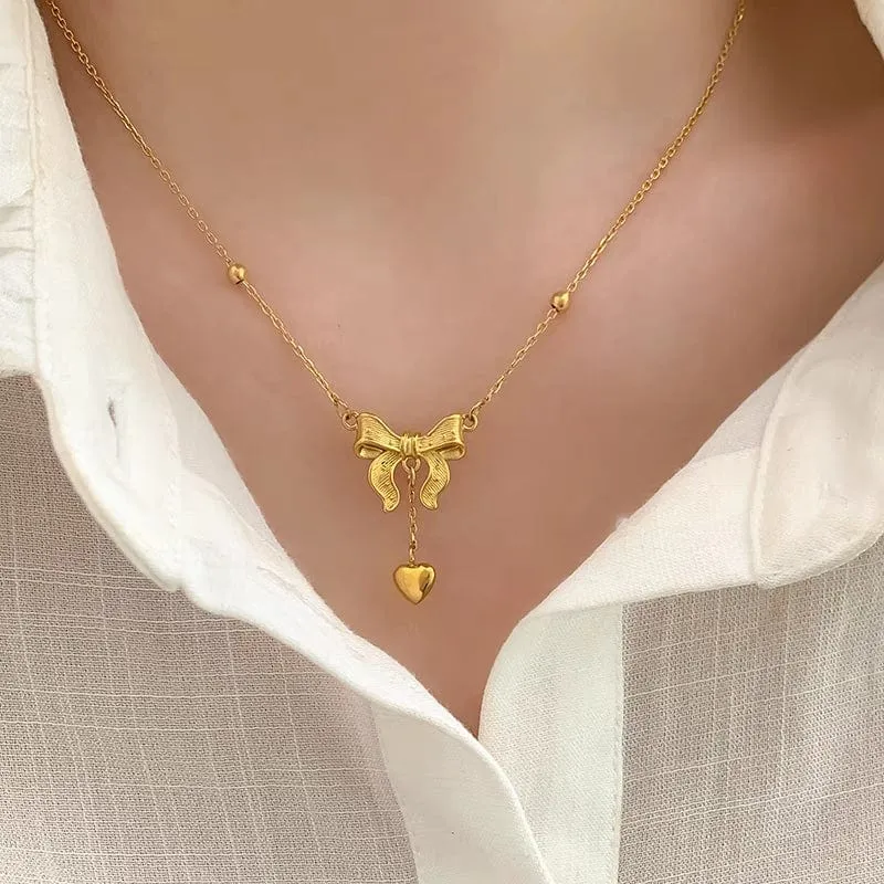 Trendy Gold Bowknot Necklace