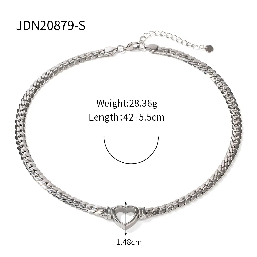 VAIGE Trendy Stainless Steel Hollow Heart Pendant Necklace with 14K Gold Plating - Stylish Link Chain Jewelry for Special Occasions