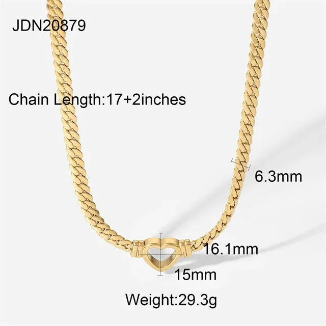 VAIGE Trendy Stainless Steel Hollow Heart Pendant Necklace with 14K Gold Plating - Stylish Link Chain Jewelry for Special Occasions