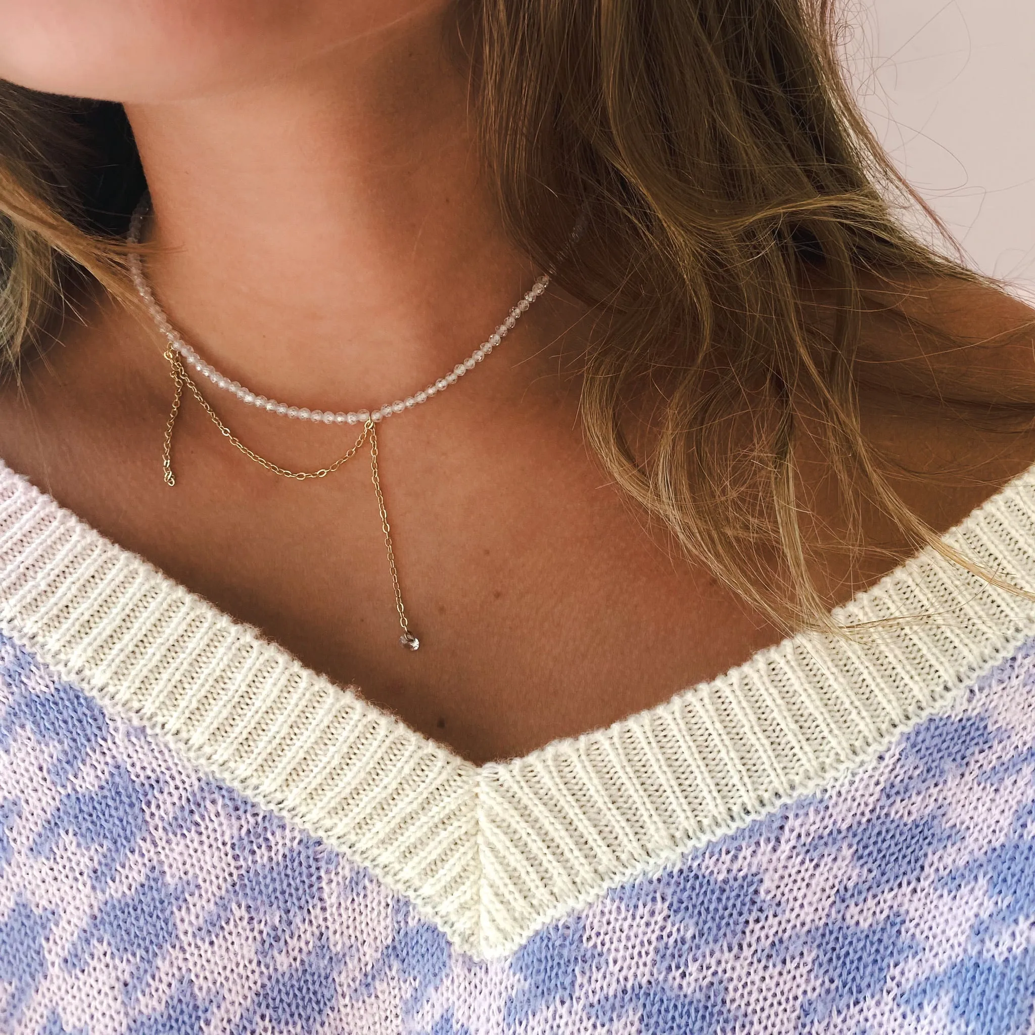 White simple necklace with crystal
