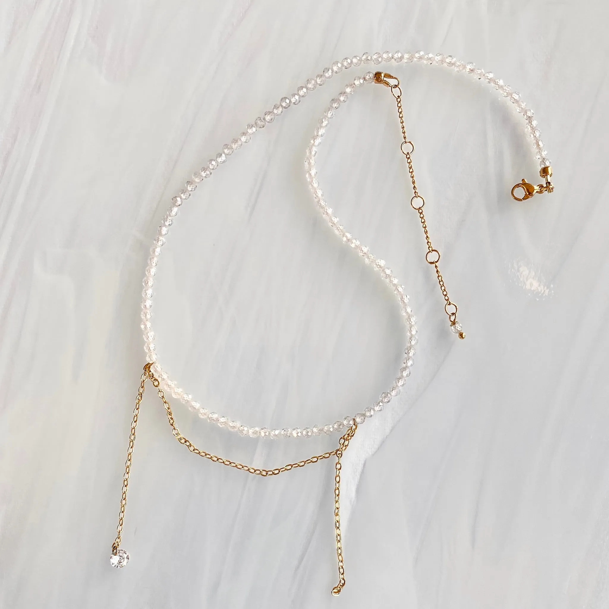 White simple necklace with crystal